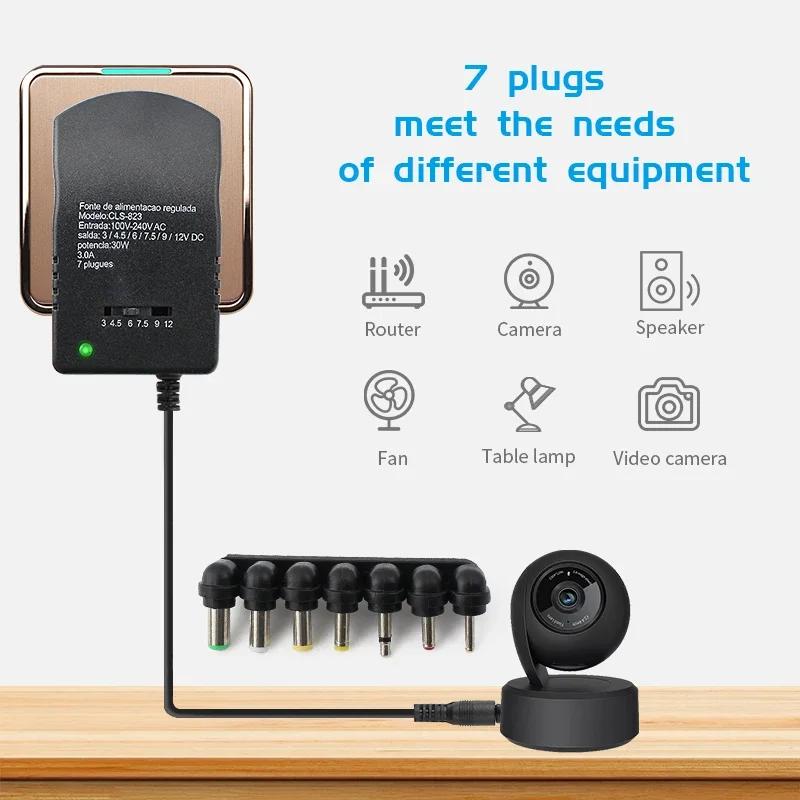 Регулируемый импульсный источник питания 12 В, вольтовый трансформатор AC 220 В в DC 3 В 4.5 В 6 В 7.5 В 9 В 12 В, источник питания с 7 разъемами DC типа «мама»