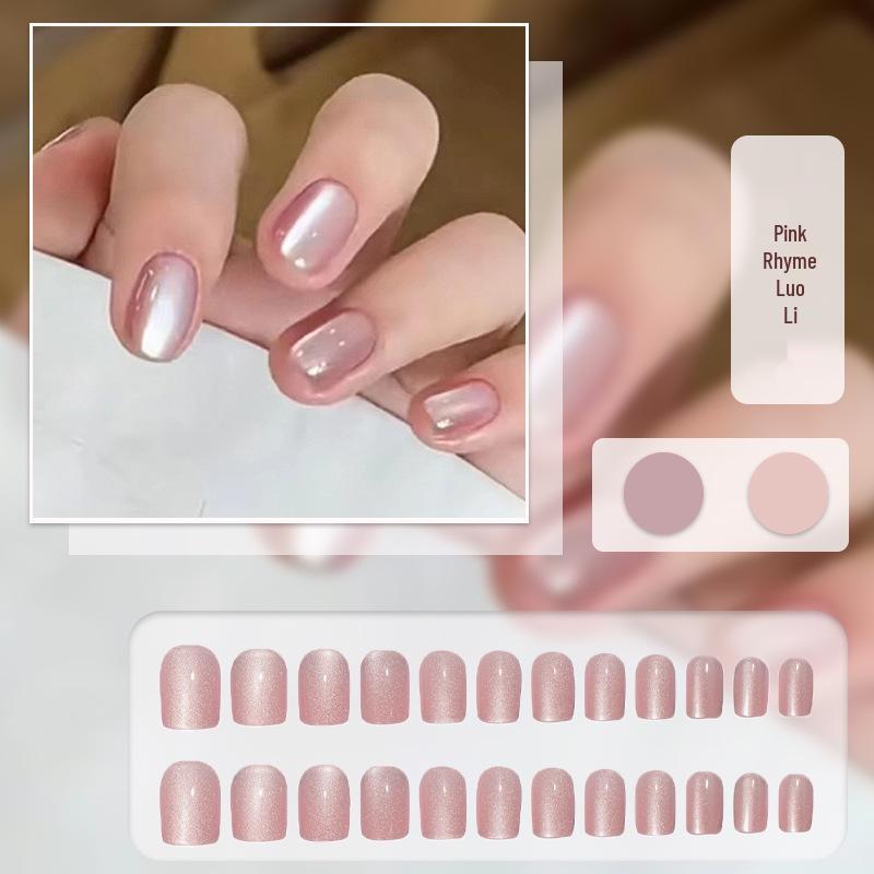 Cat Eye Press-On Nails: Luxurious Nail Art Tips with Stone Glass Beads In Long & Short Whitening Styles