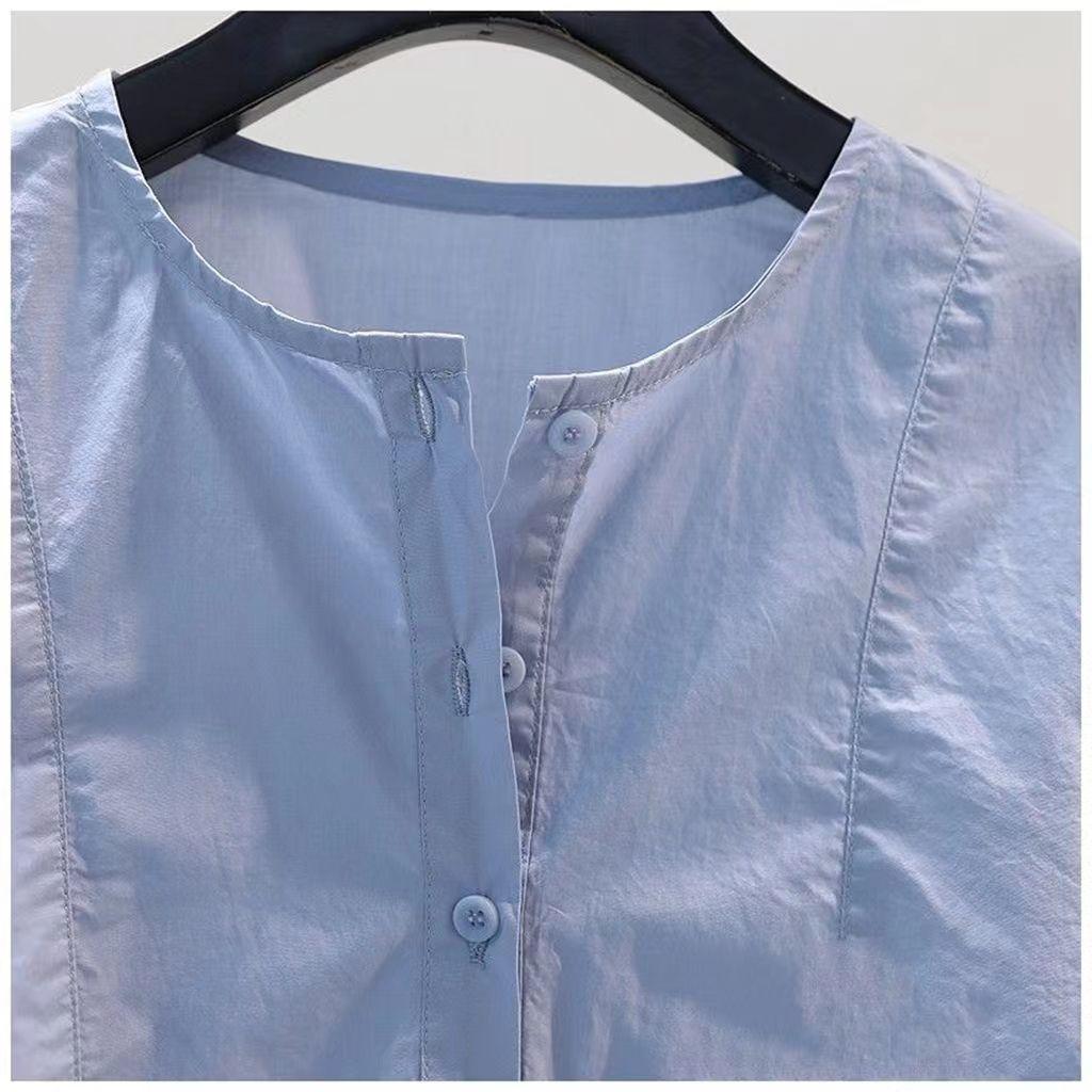 Фиолетовая полая хлопковая рубашка с вышивкой, женская летняя дизайнерская свободная рубашка с круглым вырезом, топ