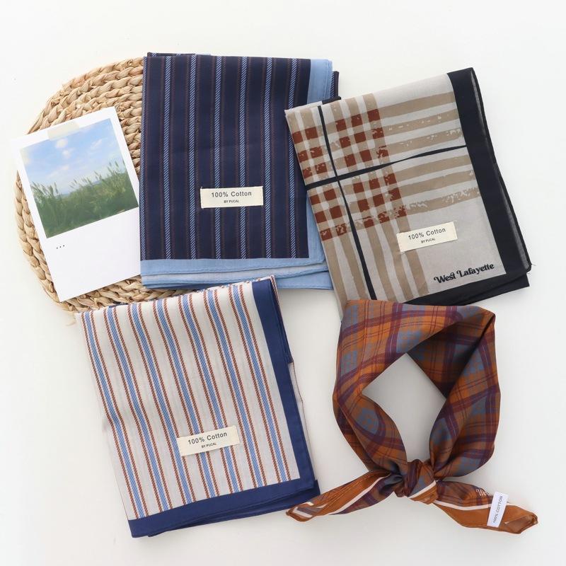 100% Cotton Striped Fresh All-Match Small Square Towel New Fashion Closed Toe Scarf for Square Scarf Women Headband