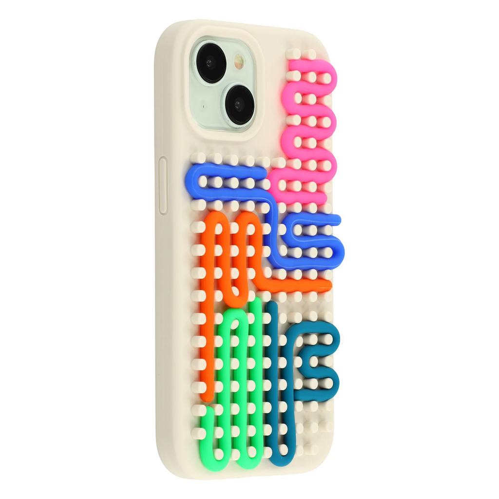 For iPhone 15 Case 3D Stress Relief DIY Colorful Bar Silicone+PC Phone Cover Dots Design