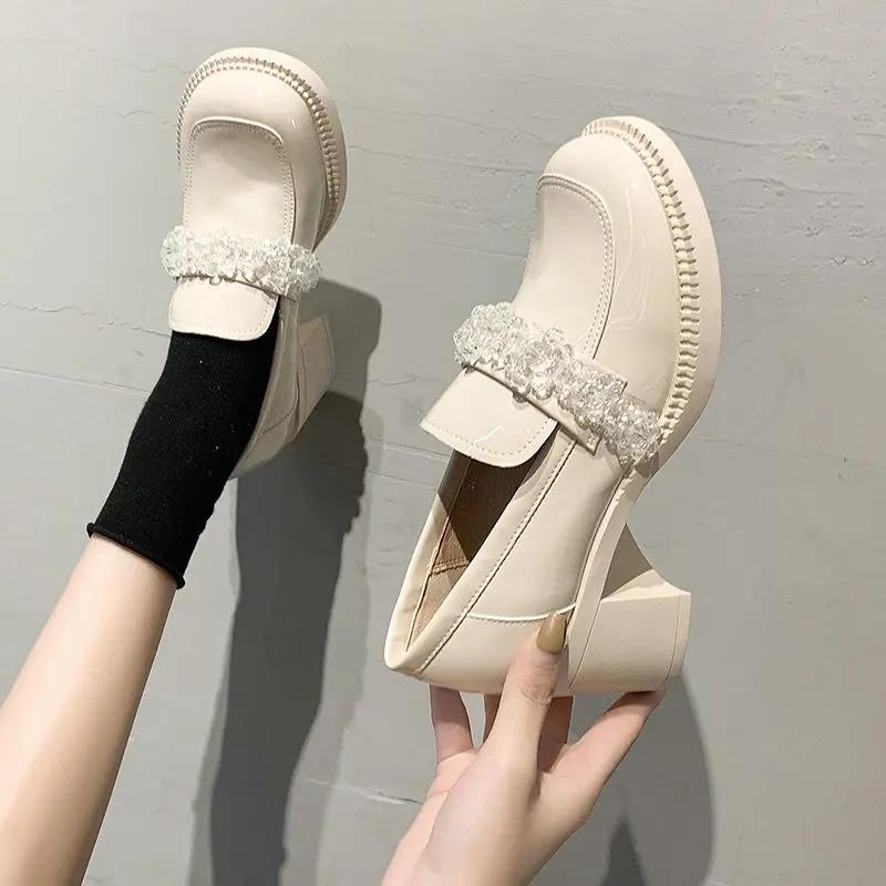 Fashion Women's Shoes Chunky Heels Mary Jane Off White Party Ladies Pumps Young Chic and Elegant Fashion Slip On Popular Y2k Comfortable