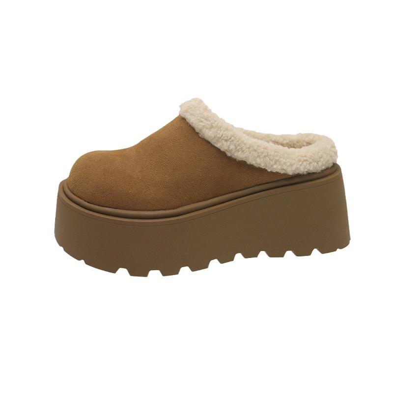 Женские теплые хлопковые тапочки-мюли на толстом каблуке, модные закрытые носки, женские удобные домашние ленивые тапочки