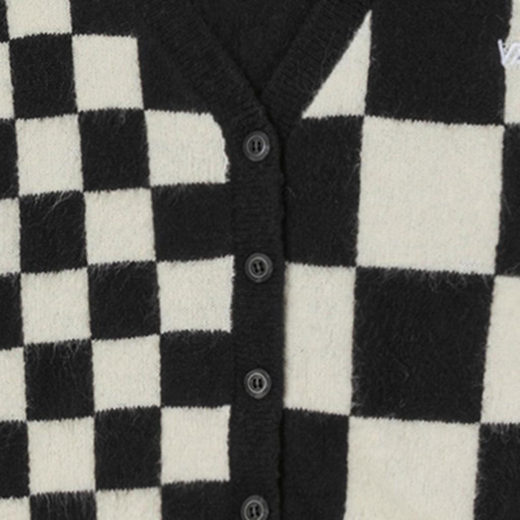 Vans Checkerboard Logo Embroidered Short Button Long Sleeve Sweater Women Sweater Black White VN00042MBLK