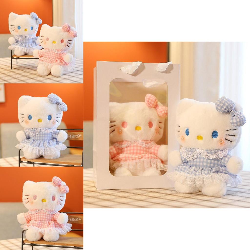 Hello Kitty Plush Toy With Checkered Dress And Bow Decor For Collectors And Kids