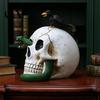 Artistic Skeleton Snake Ornament Gothic Raven Skull Statue Halloween Decoration, Resin Crow Perching On Collectible Figurine for Macabre Home
