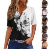 T Shirts For Women Pleated V Neck Dressy Casual Blouses Printing Short Sleeve Summer Tops Loose Fit