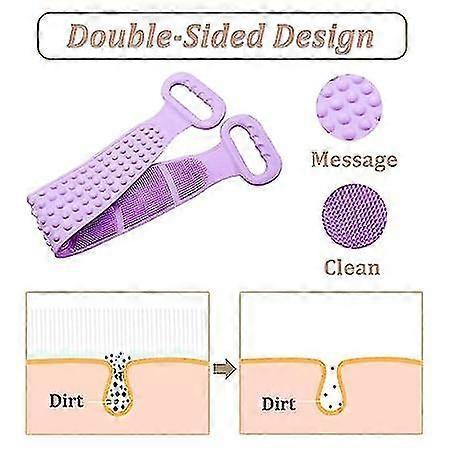 Double Layer Silicone Body Brush, Back Massage Belt (Blue)