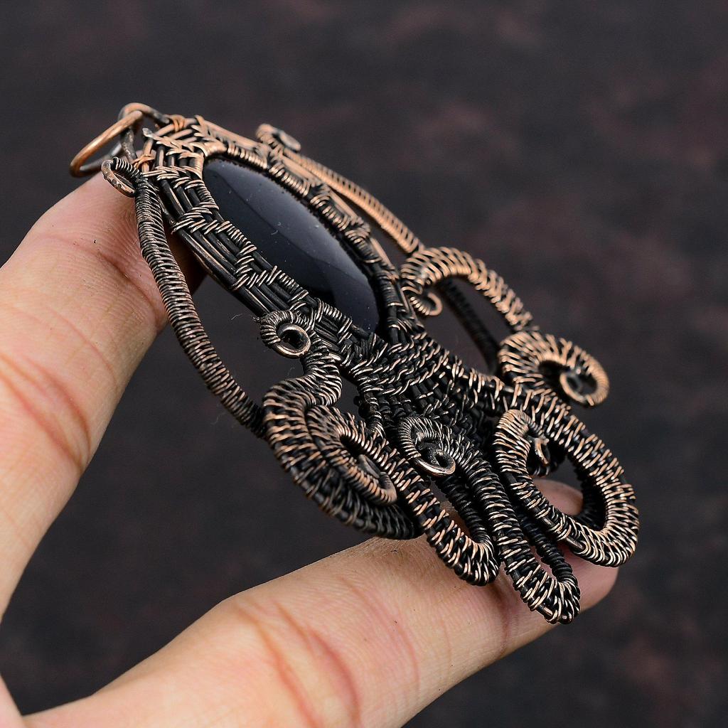Blue Sunstone Copper Pendant Wire Wrapped Octopus Pendant Natural Gemstone Pendant Handmade Pendant Copper Wire Wrapped Jewelry Gift For Him