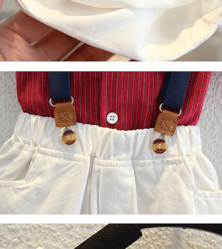 Комплект для малыша: рубашка с коротким рукавом и шорты с подтяжками - Летний джентльменский наряд для годовалого малыша на день рождения