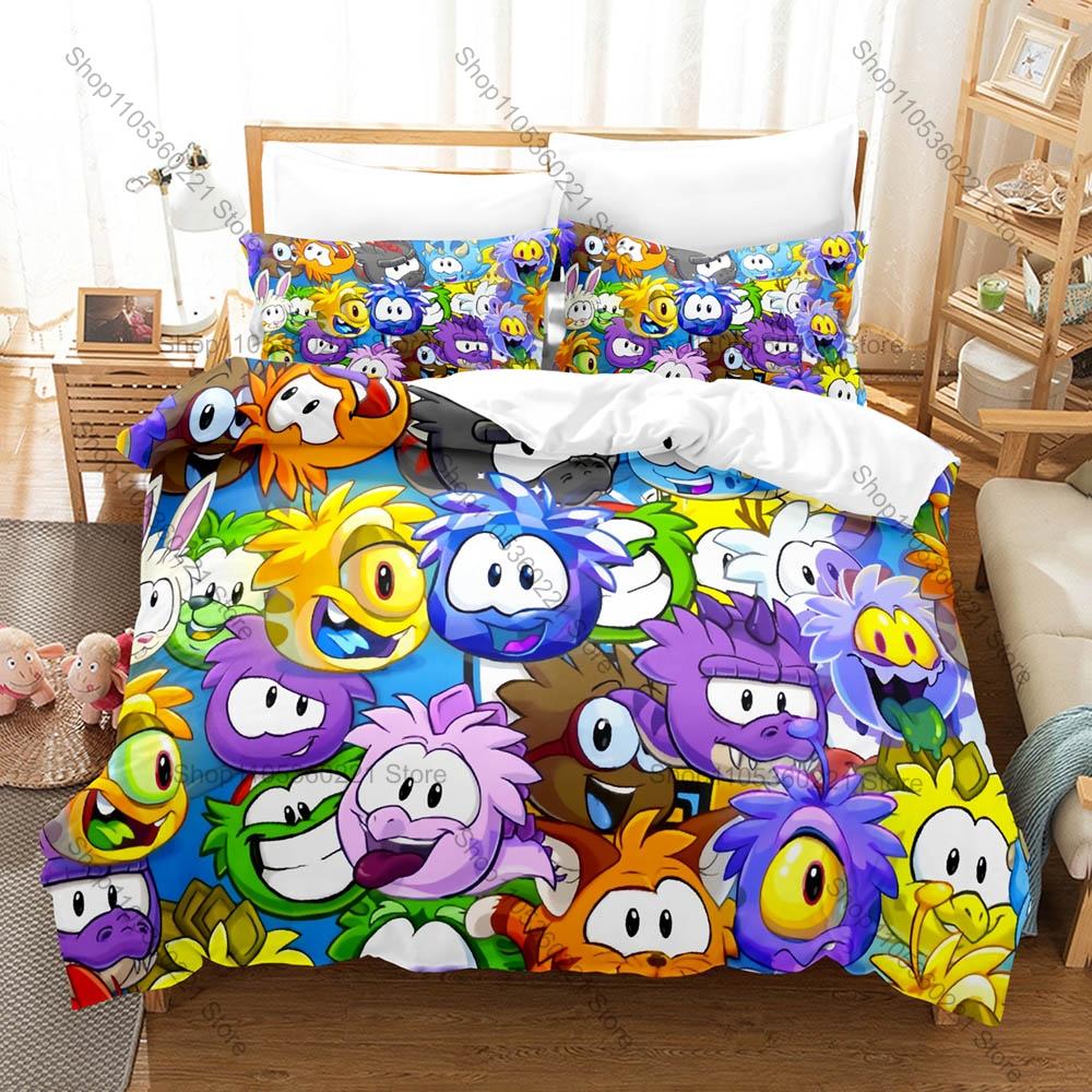 Cute Penguin Animal Duvet Cover + 2 Pillowcases 3D Print Polyester Bedding Set Kawaii Cool Bedroom Decor Bed Linens