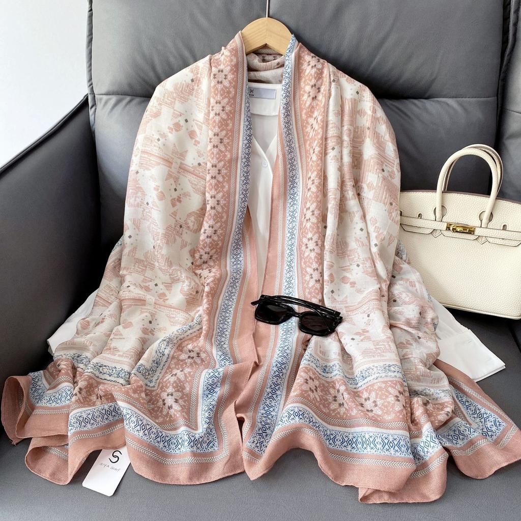 Cotton and Linen Feel Outer Scarf Black and White Bohemian Headscarf Beach Towel Air-conditioned Room Shawl Women