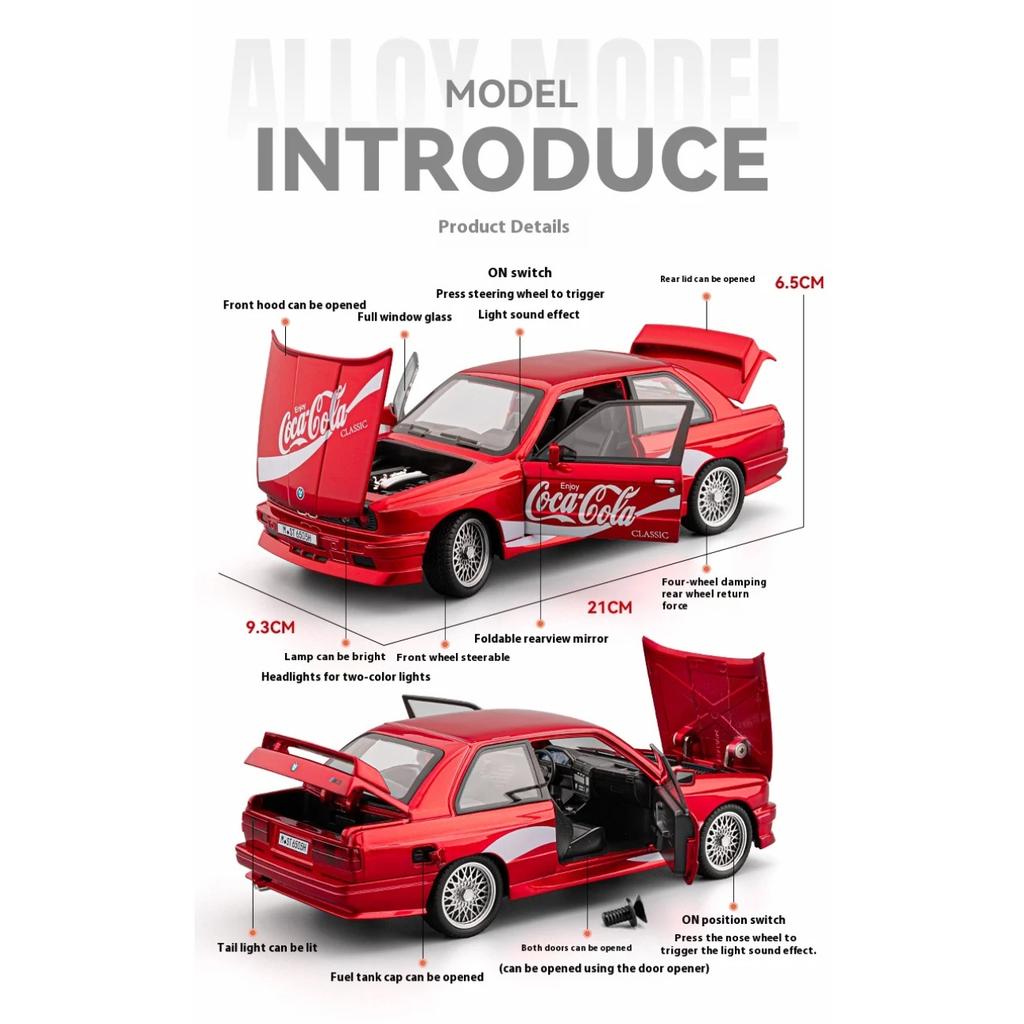 1/24 BMW M3 E30 Soda Version Boxed BMW Alloy Car Model, Suitable for Toy Cars for Children Aged 3-12 Years Old, Adults Can Collect Ornaments and Gifts
