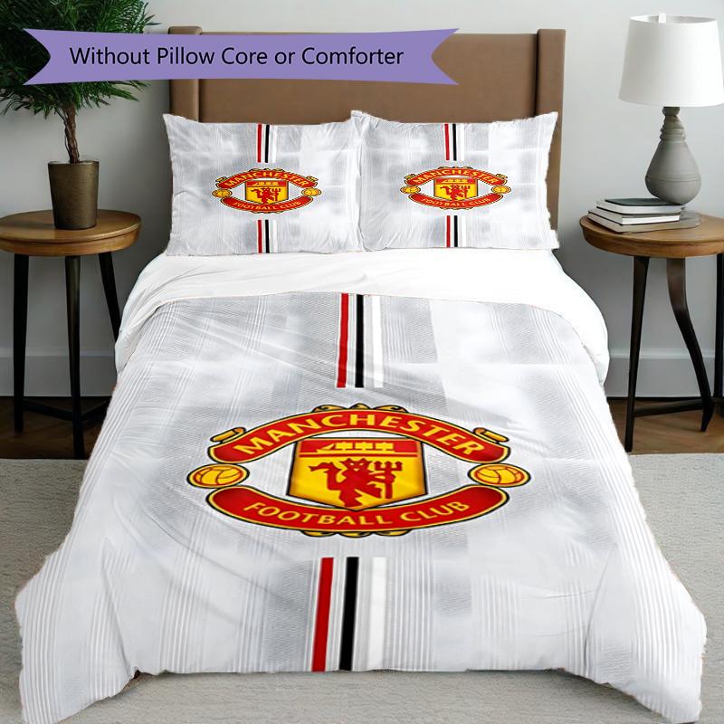 3pcs Duvet Cover Set (1*Duvet Cover + 2*Pillowcase, Without Core),Manchester United F.C Print Bedding Set, Bedroom Decor, All‑Season, Birthday Gift