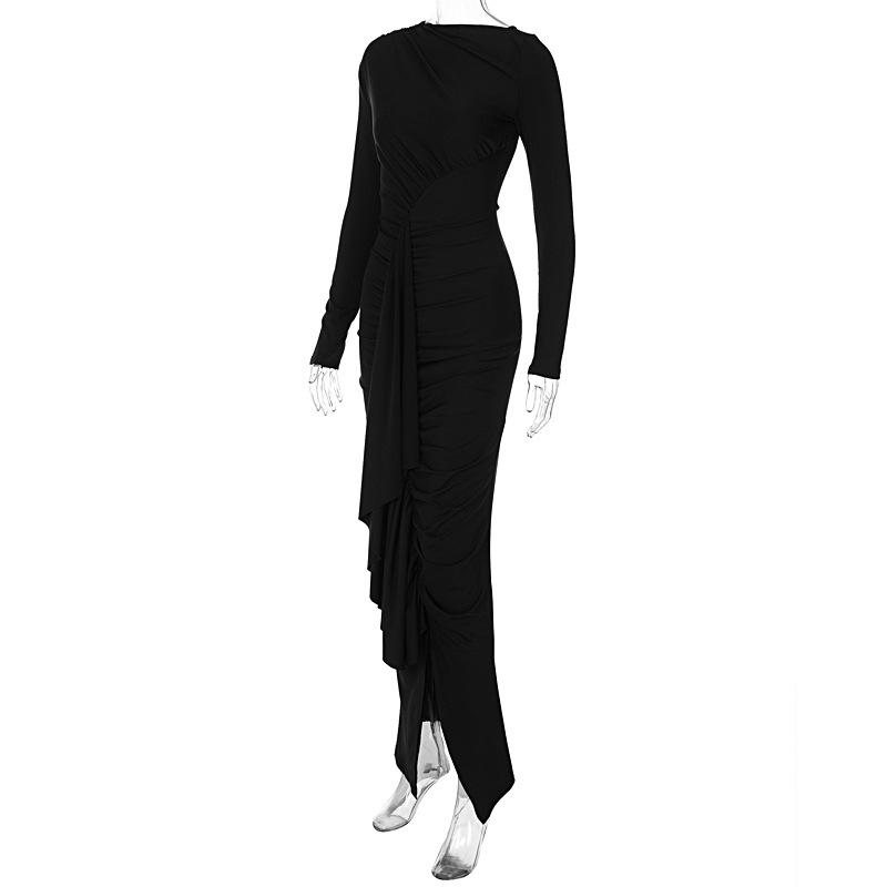 Модное сексуальное платье с длинным рукавом и запахом на бедрах, осенне-зимнее женское платье с разрезом и рыбьим хвостом