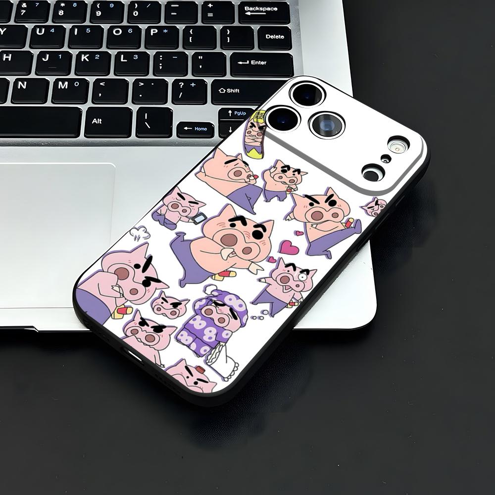 Чехол для телефона Buriburizaemon Pig для IPhone 17 Air 16 E Pro Max 15 14 13 Mini 12 Pro 11 Max Plus Черный Мягкий Корпус