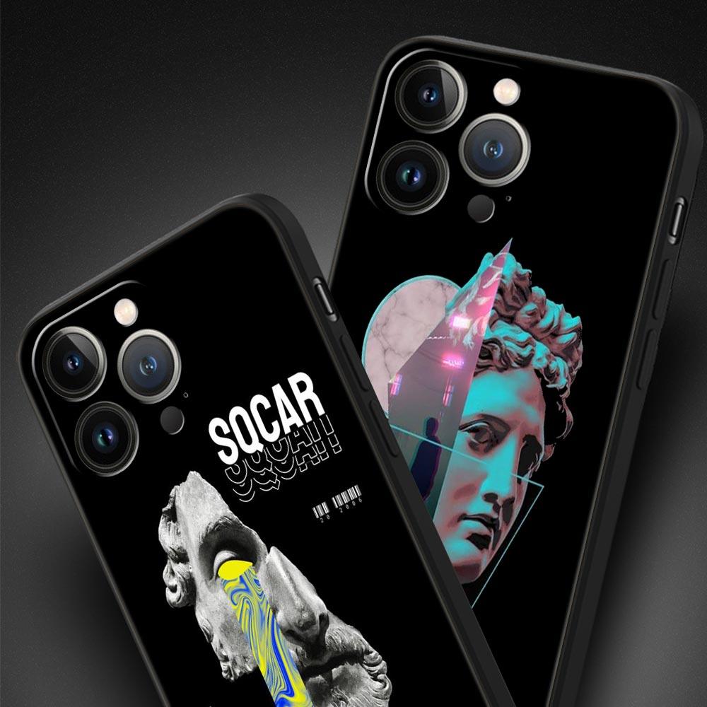 Мультяшная статуэтка Абстрактное искусство Чехол для телефона для iPhone 17 16 15 14 13 12 Pro Max 11 Pro Max 17 AIR Plus Ударопрочный Мягкий ТПУ Сумка