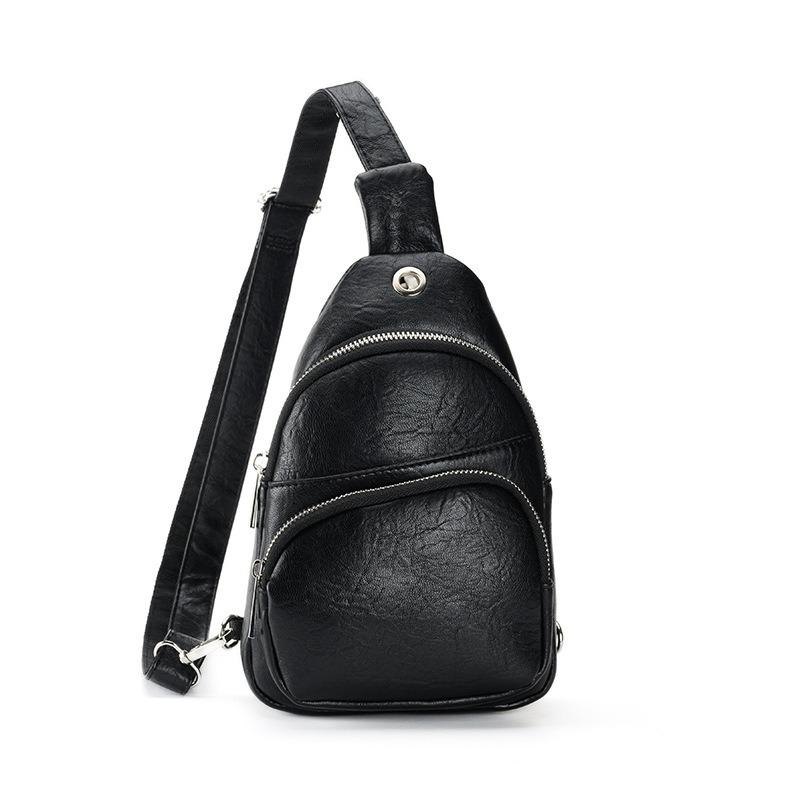 Chest Bag Female Sports Multifunctional Small Backpack Casual Simple Lightweight Retro Male Bag Slanting Shoulder Bag PU Soft Leather Mobile Phone Bag