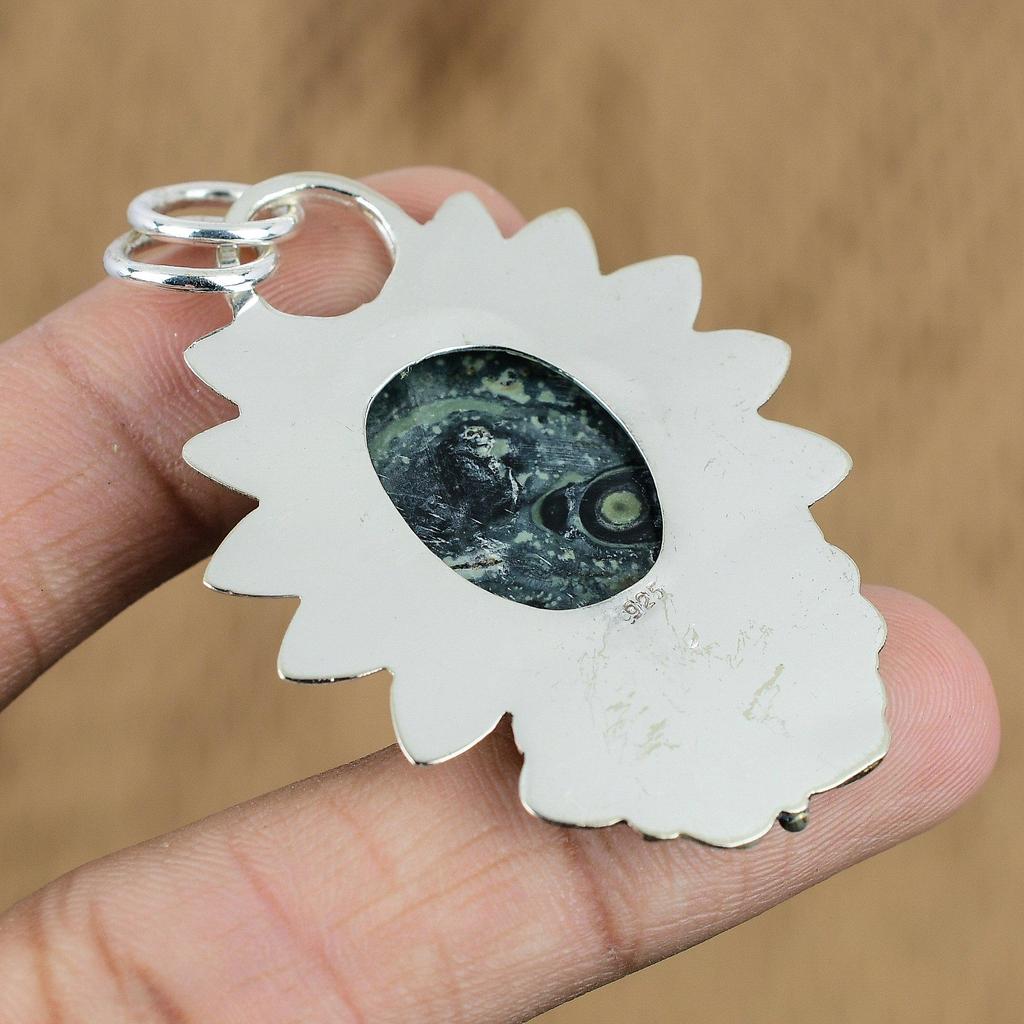 Natural Kambaba Jasper Gemstone Jewelry 925 Sterling Silver Pendant For Girls