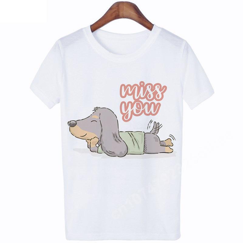 Funny Dachshund Dog Print T-Shirts For Women Short Sleeve Y2K Top Harajuku Graphic T Shirt Kawaii Clothing Oversized Casual Tee