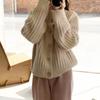 Turtleneck Autumn Winter Loose Cardigan Women Sweater Pit Strip Single-breasted Knitted Simple Jackets Solid Casual Long Sleeve Office Coats Clothing