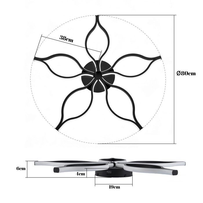 Plafonnier LED - NETTLIFE - Plafonnier LED moderne - 80 cm - 75W - Télécommande et veilleuse
