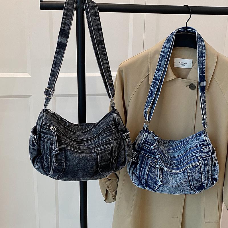 Джинсовая сумка Женская пригородная большая сумка Сумка через плечо большой вместимости Студенческая сумка класса
