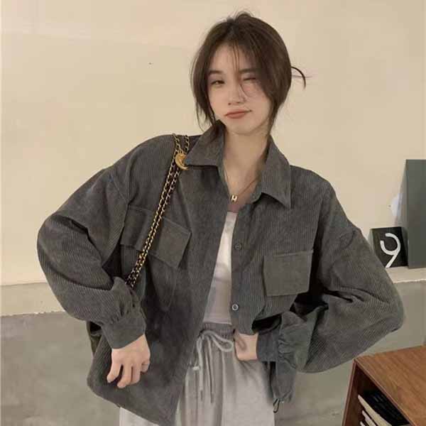 Рубашка в стиле ретро, ​​вельветовое пальто, корейский темпераментный дизайн, кардиган с лацканами, верхняя мода