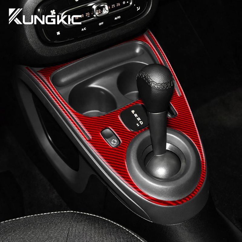 Real Soft Carbon Fiber Car Gear Shift Panel Frame Trim Sticker for Mercedes Benz Smart 453 Fortwo/forfour 2016 2017 2018