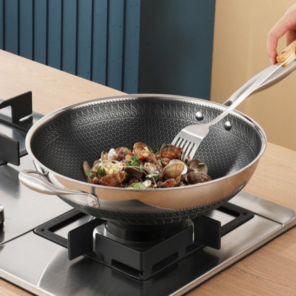 Антипригарный вок из нержавеющей стали 316, без покрытия, с сотовым дном, сковорода вок, газовая, индукционная плита