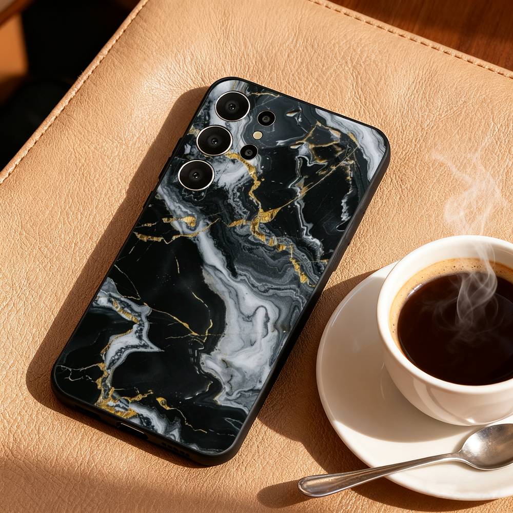 Черно-золотой мраморный узор Чехол для телефона Для Samsung S26,S25,S24,S21,S22,S23,S30,Ultra,S20,FE,Lite,10,9,Черный Чехол
