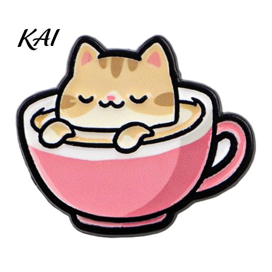 Zinc Alloy Brooch Cartoon Coffee Cup Cat Brooch, Kitten Enamle Lapel Pin, Animal Daily Outfit Theme Badge, Clothing Accessories for Lovers Jackets
