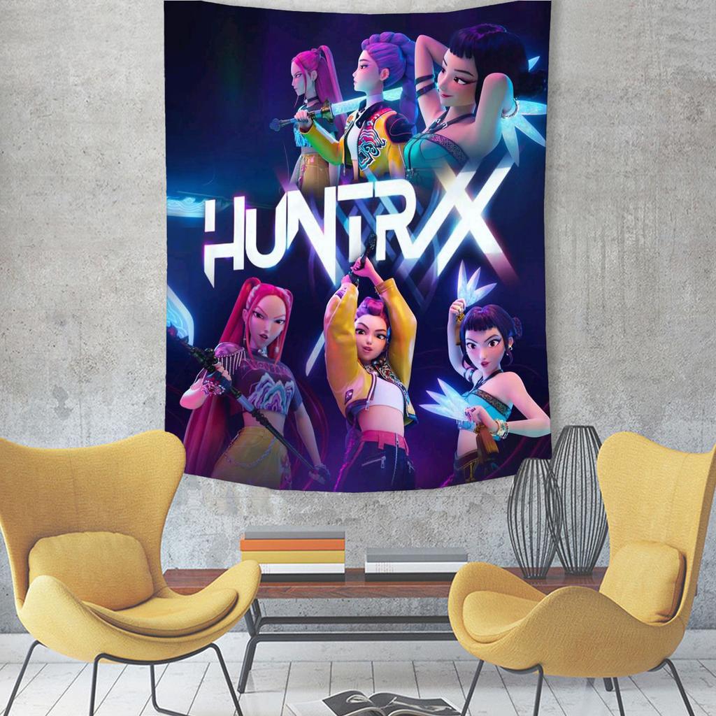 KPop Rumi Mira Zoey Demon h-Hunters Cartoon Tapestry Room Decoration Home Decor Bedroom Wall Hanging Fabric