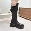 Women's Boots 2024 New Winter Black Lady Mid-Calf Boots Fashion Round Toe High Boots Simple Versatile Cross-strap Platform Shoes
