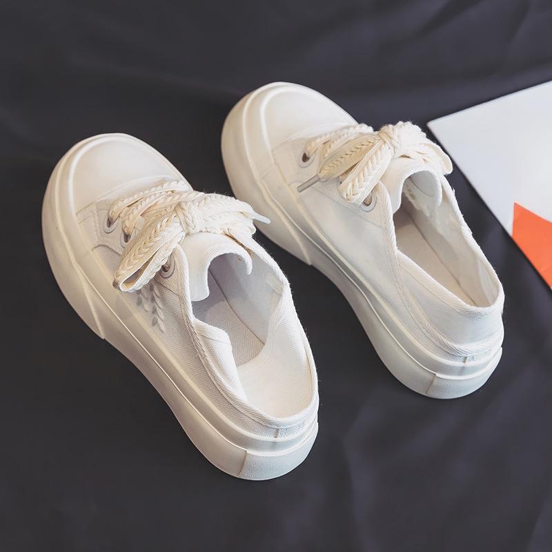 Весенние новые дышащие двухслойные парусиновые туфли для женщин, повседневные универсальные студенческие туфли на плоской подошве белого цвета для женщин