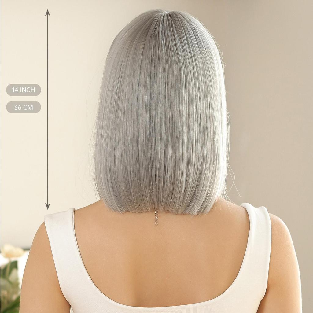 ALAN EATON Серебристый Боб, прямые парики, парик до плеч с челкой, синтетический короткий серый парик для женщин, термостойкие повседневные волосы