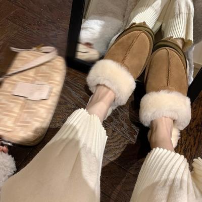Сапоги Su Yinyin на осень и зиму, теплые каштановые~ шерстяные плюшевые тапочки женские для улицы, с закрытым носком, на плоской подошве, полутапочки