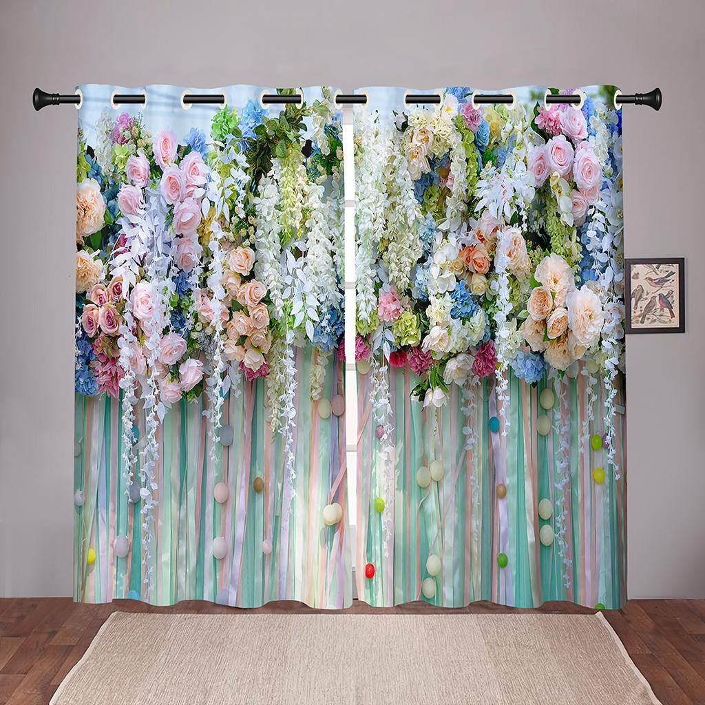 Thick 90% Shading Colorful Flawer Floral Girl Blackout Window Curtains For Kids Bedroom Living Room Bathroom Kicthen Door Home
