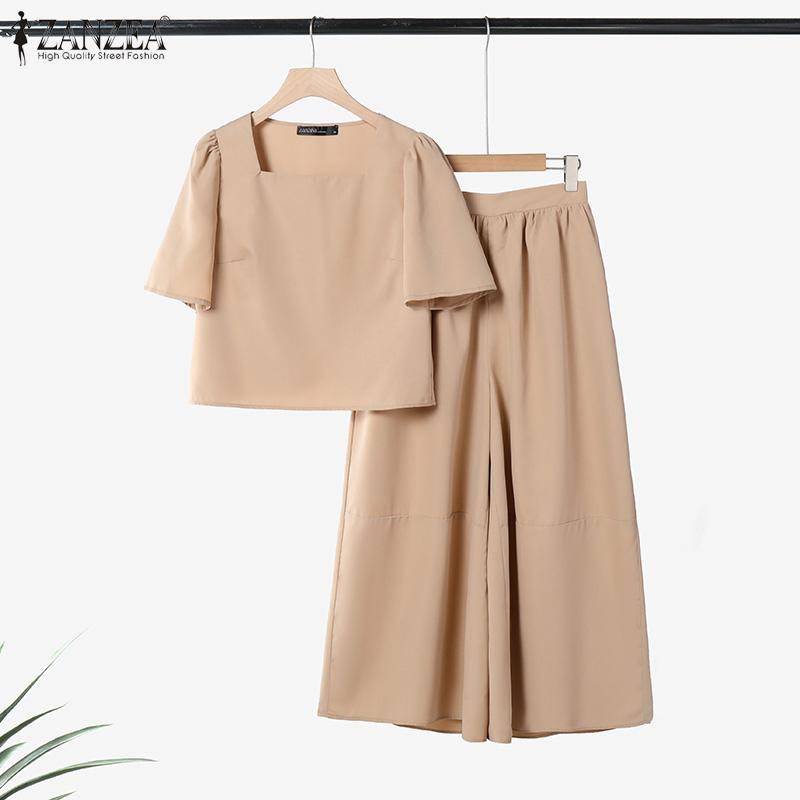 ZANZEA Женский летний костюм из двух частей: блузка с коротким рукавом и широкие брюки