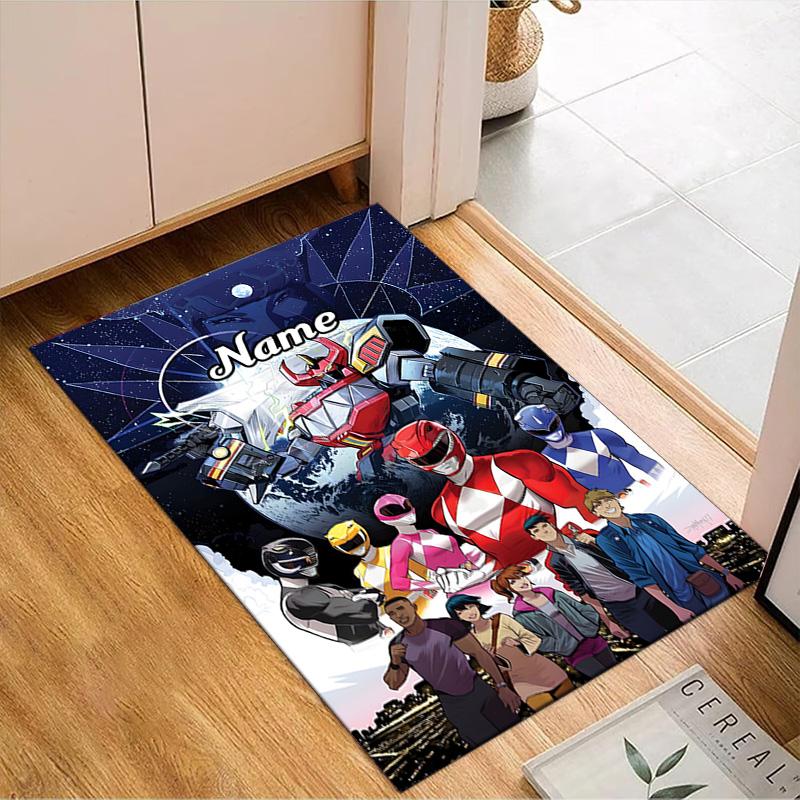 Custom Name Power Rangers City Adventure Rug for Living Room, Game Rooms, Office, Bedroom, Floor Mat Playful Design, fan gifts Christmas decor