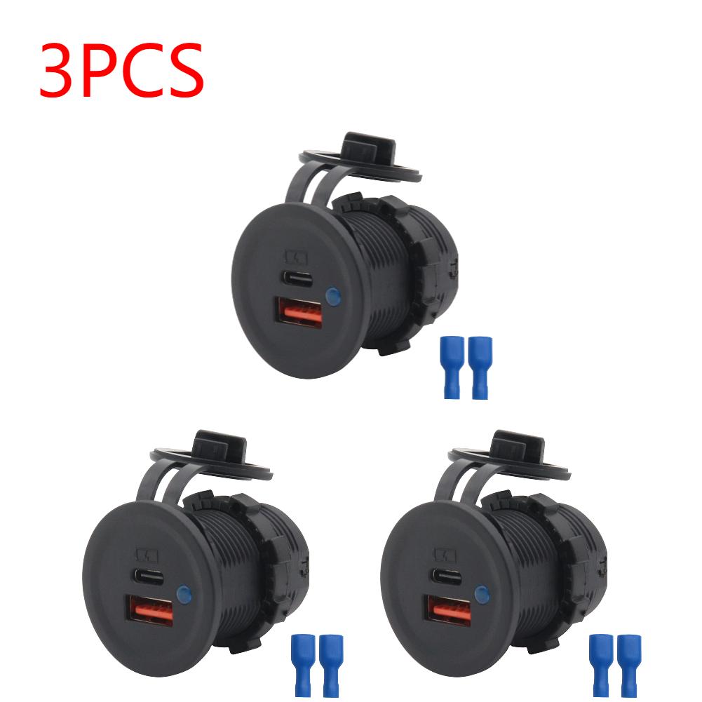 1-3PCS Car Dual USB Charger Socket DC 10-28V QC3.0 PD Type C 18W Car Charger Adapter with Cover Car Dual Port for Boat Truck