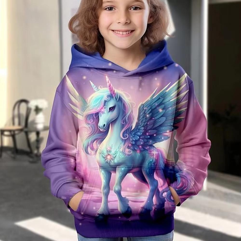Детская одежда Толстовки с капюшоном для девочек с длинным рукавом и 3D-принтом с изображением животных из мультфильмов Детская одежда на весну и осень Повседневная милая одежда для девочек на открытом воздухе Топы