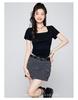 Irregular college style short sleeved T-shirt for women