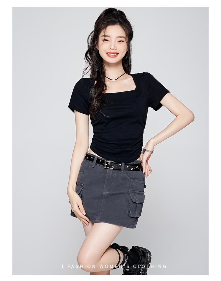 Irregular college style short sleeved T-shirt for women
