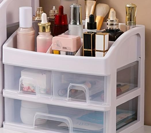 Large White Desktop Organizer Cosmetic Storage Box With Transparent Drawers For Dressing Table, Jewelry, Stationery Storage