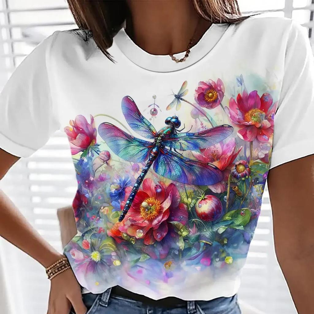 Женская футболка с 3D принтом Kawaii Cat с цветочной графикой, повседневные футболки с короткими рукавами, топы, модная летняя футболка с круглым вырезом Y2K для девочек