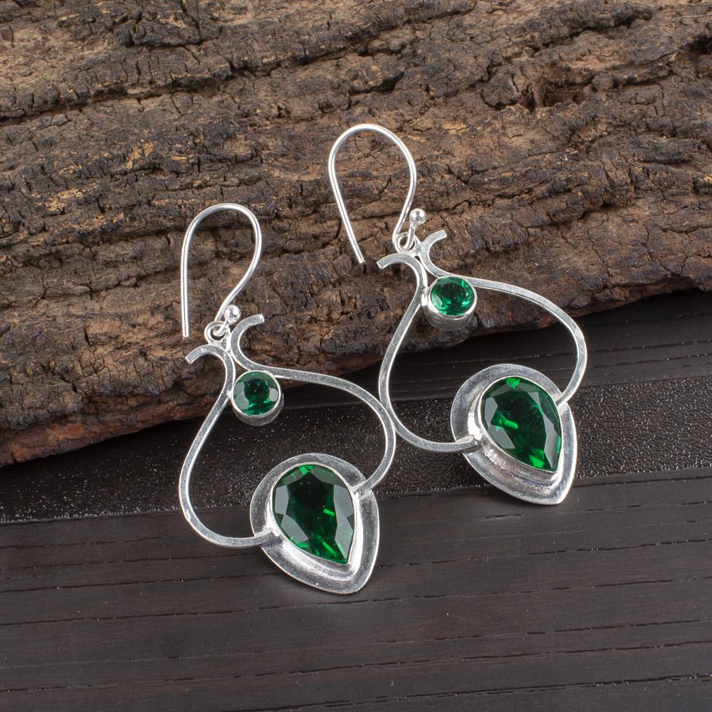 Green Emerald Gemstone Jewelry, 925 Sterling Silver Earrings Handmade Dainty Jewelry For Gift