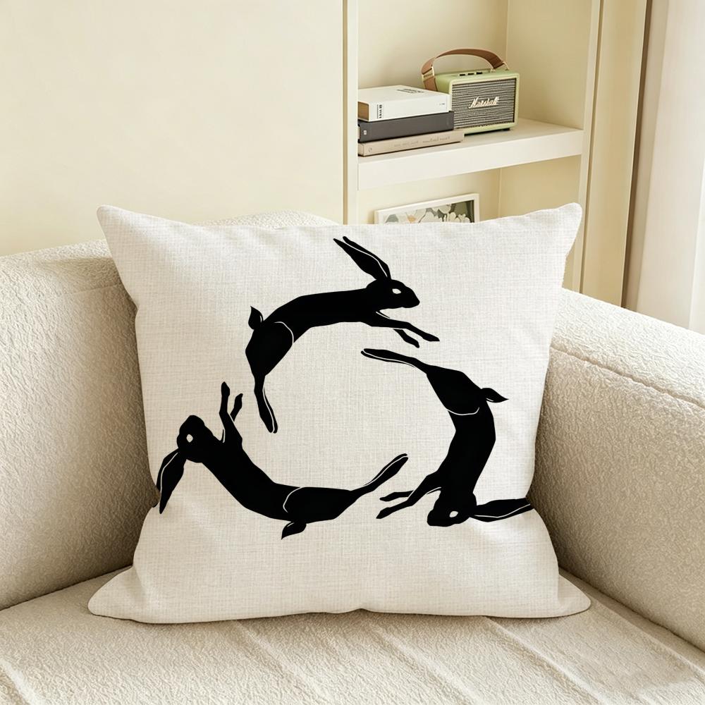 N-Negative Space Rabbit Cushion Cover Natural Linen Pillowcase Set, All-In-One Decor For Sofa, Bedroom & Chair