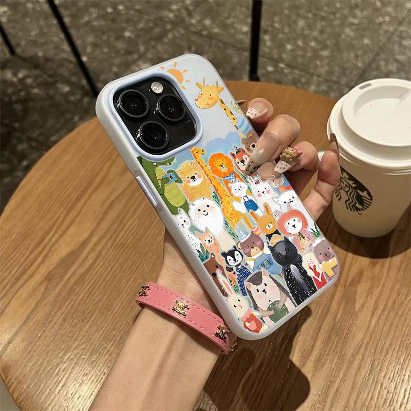 Мультяшный мир животных для чехла мобильного телефона Apple 17promax iPhone16 ощущение кожи 14 матовый 13 желе 15