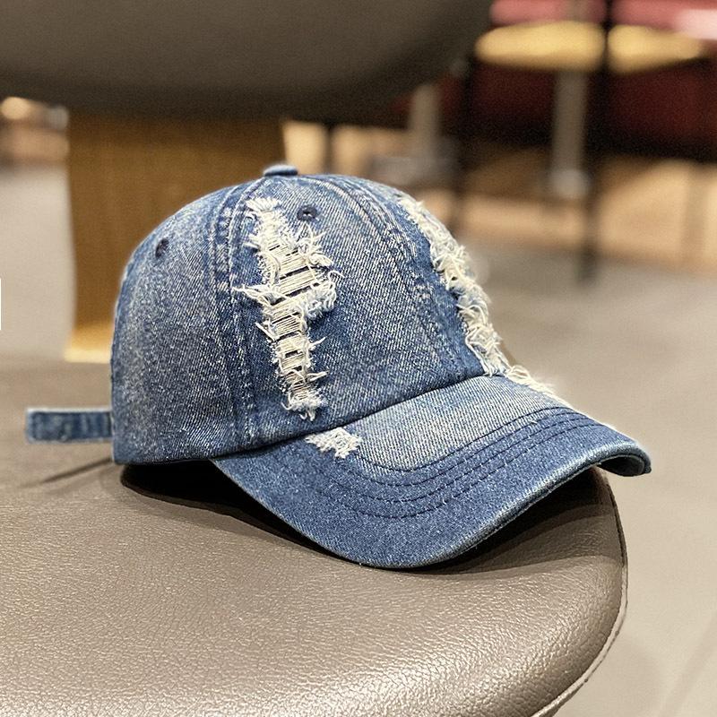 Korean-style sun-protective washed denim ripped baseball cap for women, suitable for spring and autumn, outdoor sunshade street fashion cap